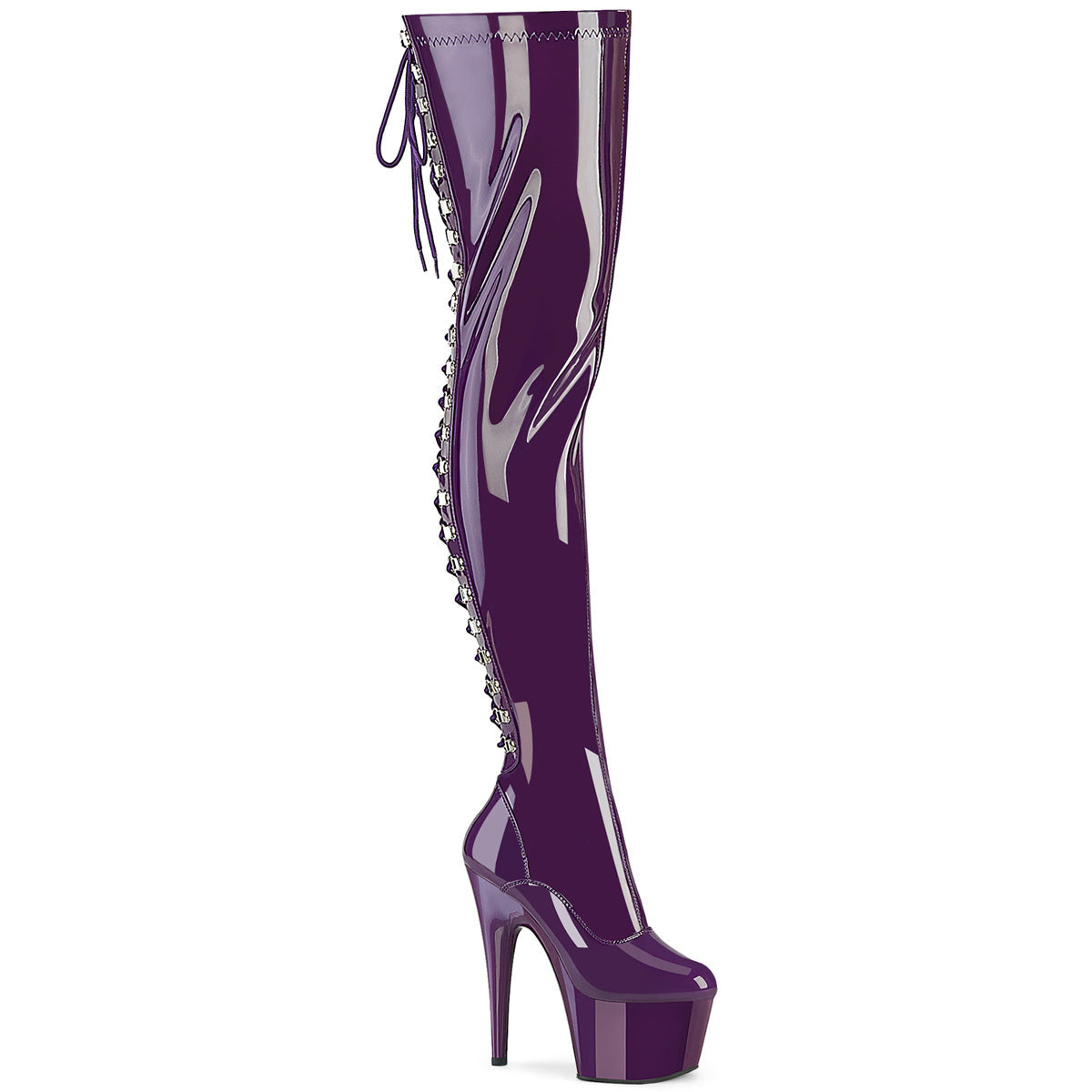Pleaser Adore-3063 Rear Lace-Up Stretch Thigh Boot