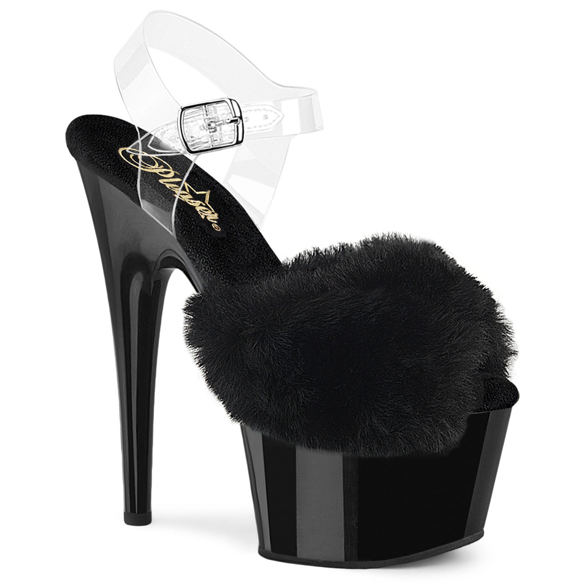 Pleaser Adore-708Fur Peep Toe Fluffy Faux Fur Ankle Strap Sandal