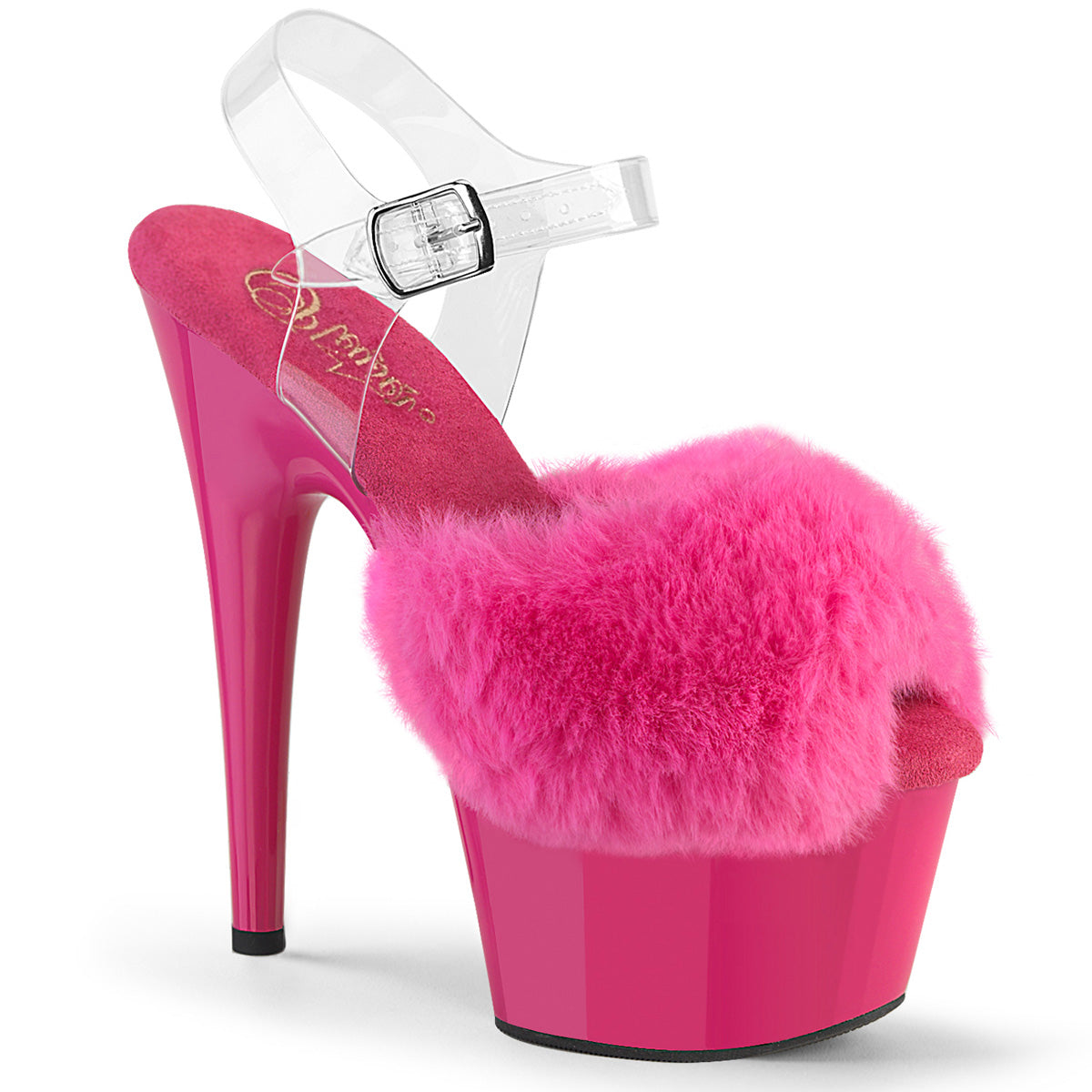 Pleaser Adore-708Fur Peep Toe Fluffy Faux Fur Ankle Strap Sandal
