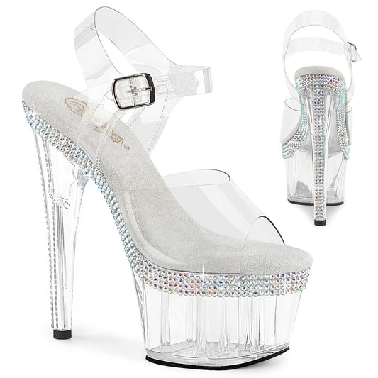 Pleaser Adore-708MLS Ankle Strap Sandal W/Rows Of Rhinestones