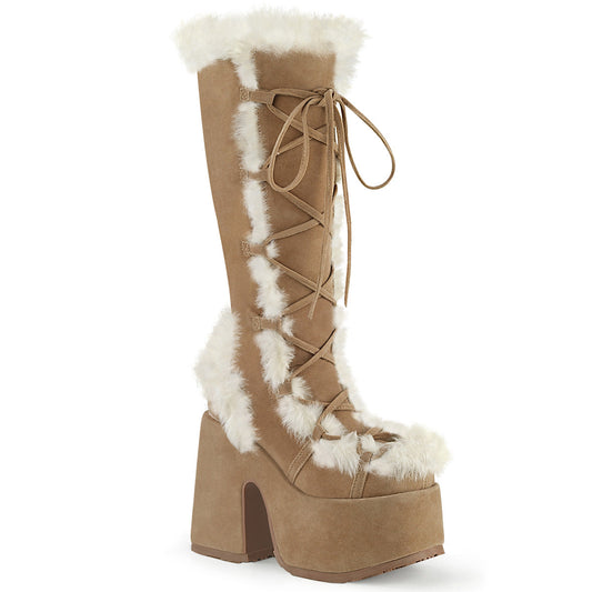 Demonia Camel-311 Platform Lace-Up Knee High Boot
