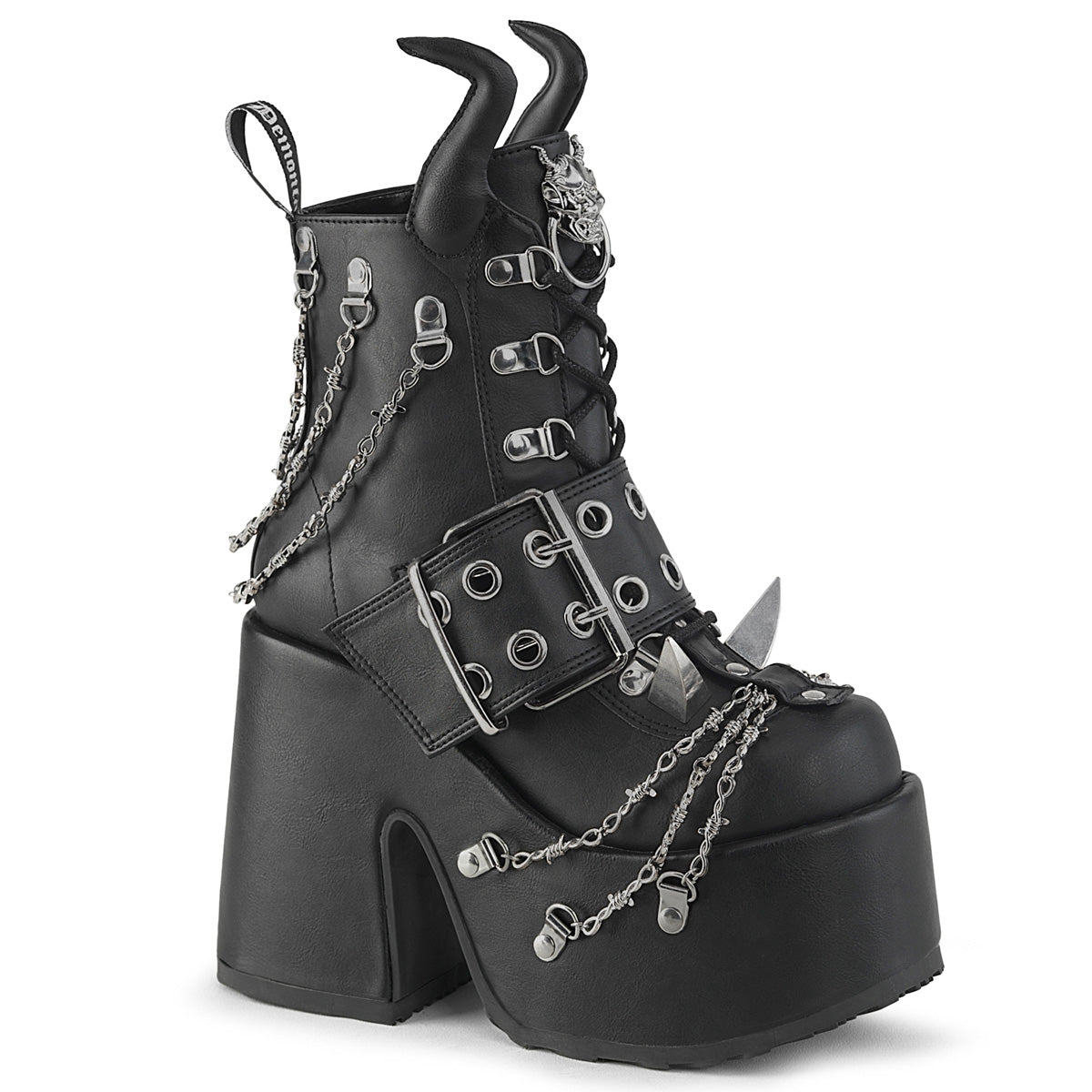 Demonia Camel-64 Ankle Boot W/Devil Horn Design