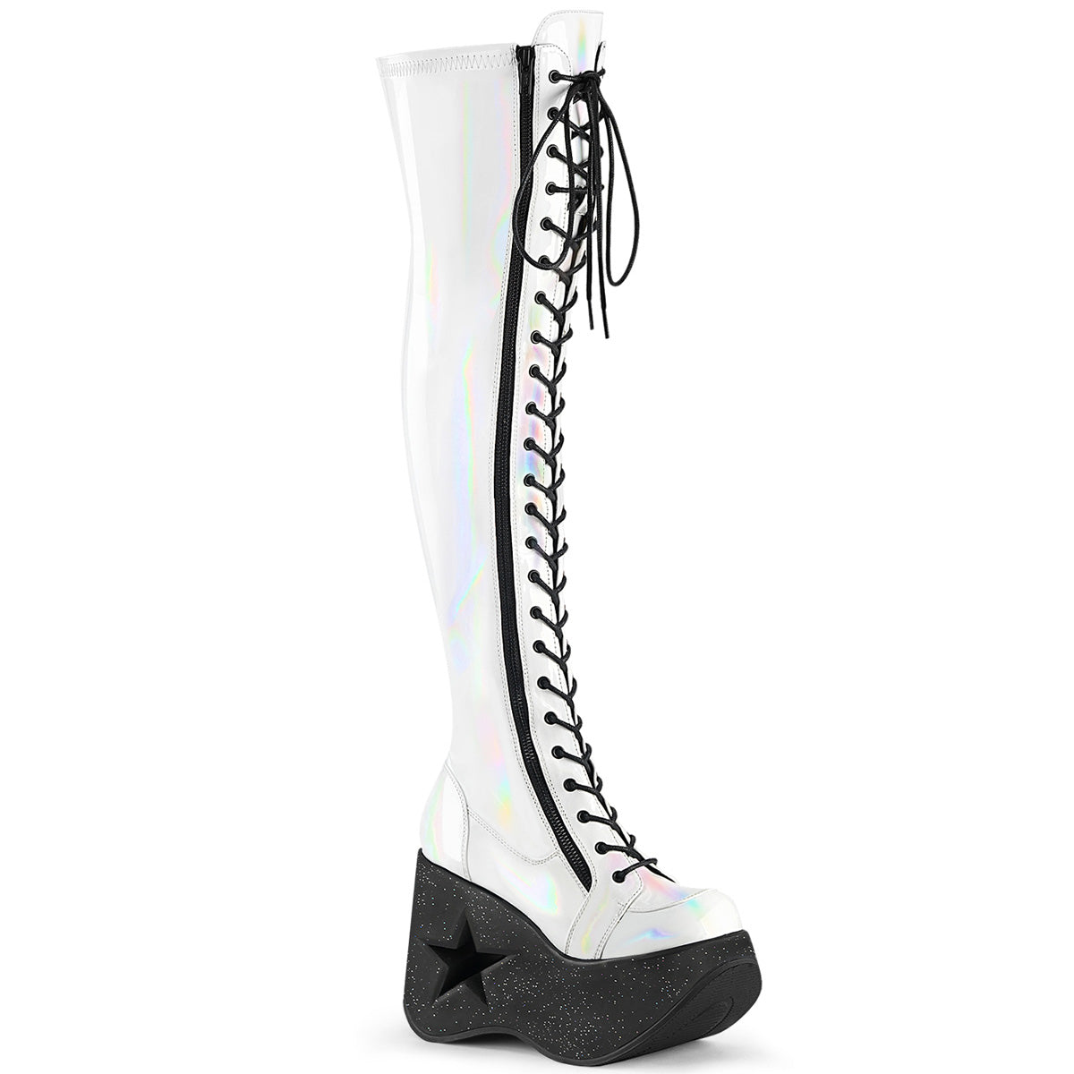 Demonia Dynamite-300 Platform Wedge Thigh High Boot