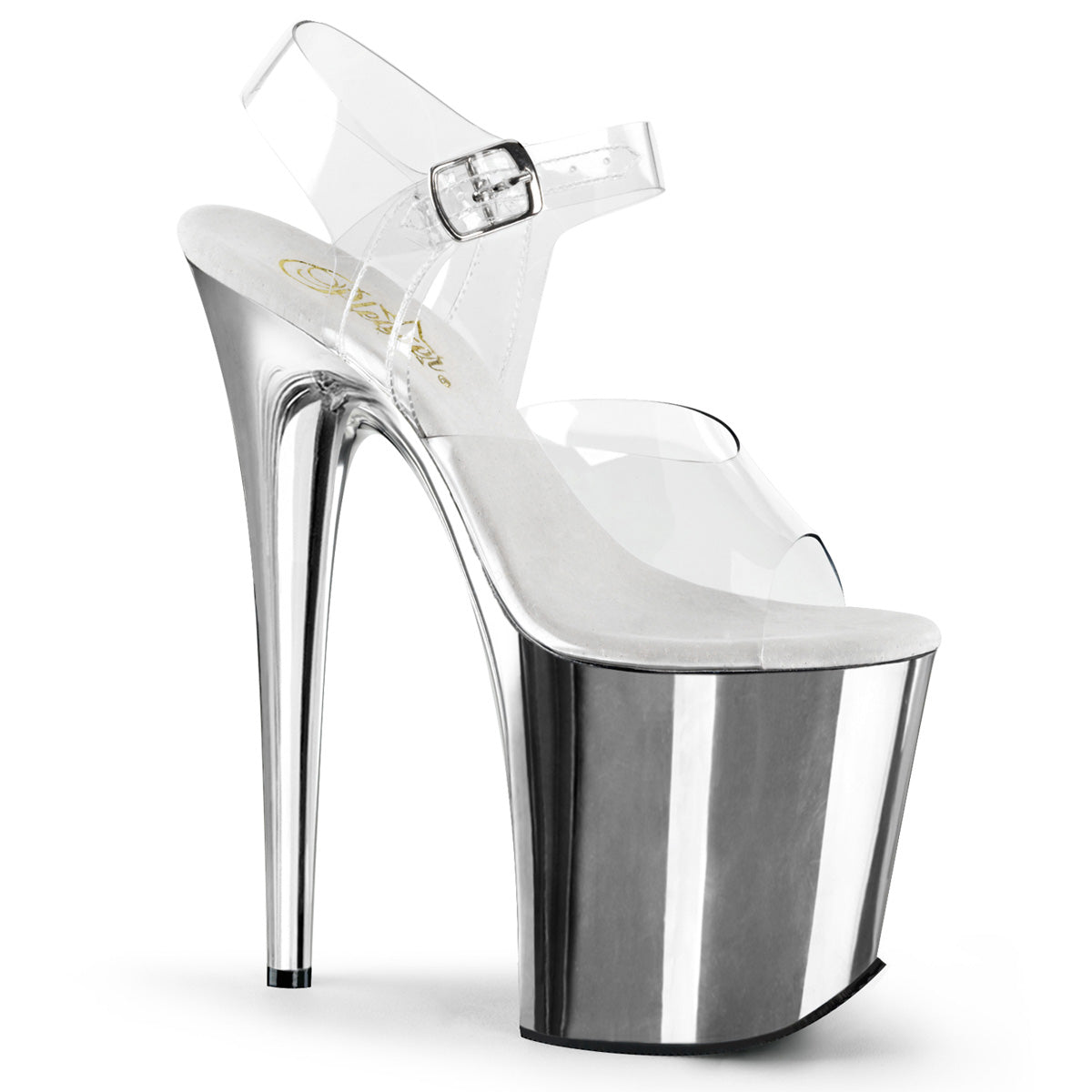 Pleaser Flamingo-808 Ankle Strap Sandal with Chrome Plated Bottom