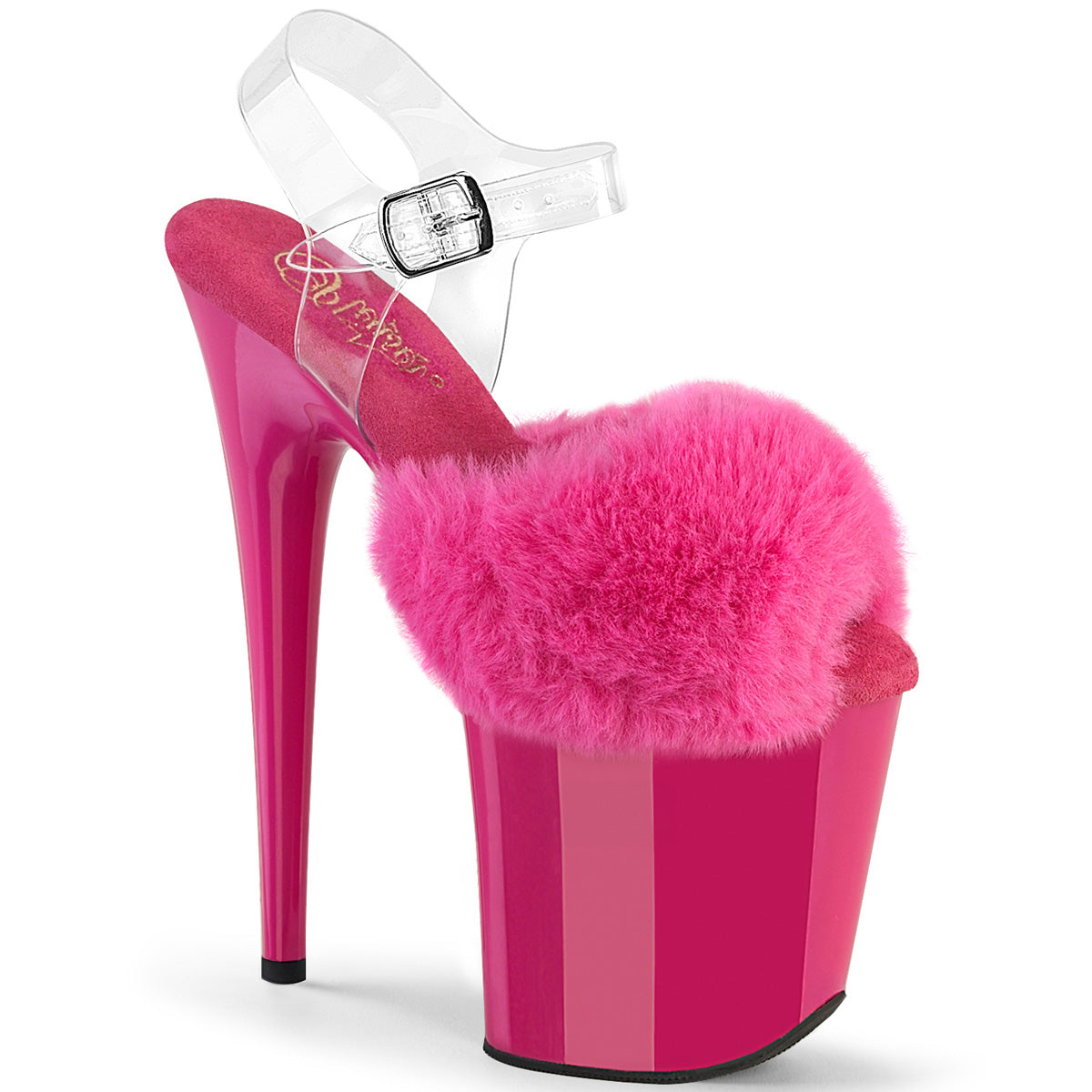 Pleaser Flamingo-808FUR Peep Toe Fluffy Faux Fur Ankle Strap Sandal