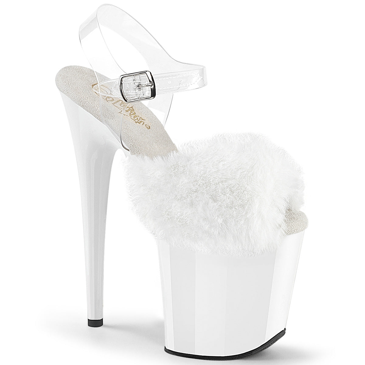 Pleaser Flamingo-808FUR Peep Toe Fluffy Faux Fur Ankle Strap Sandal