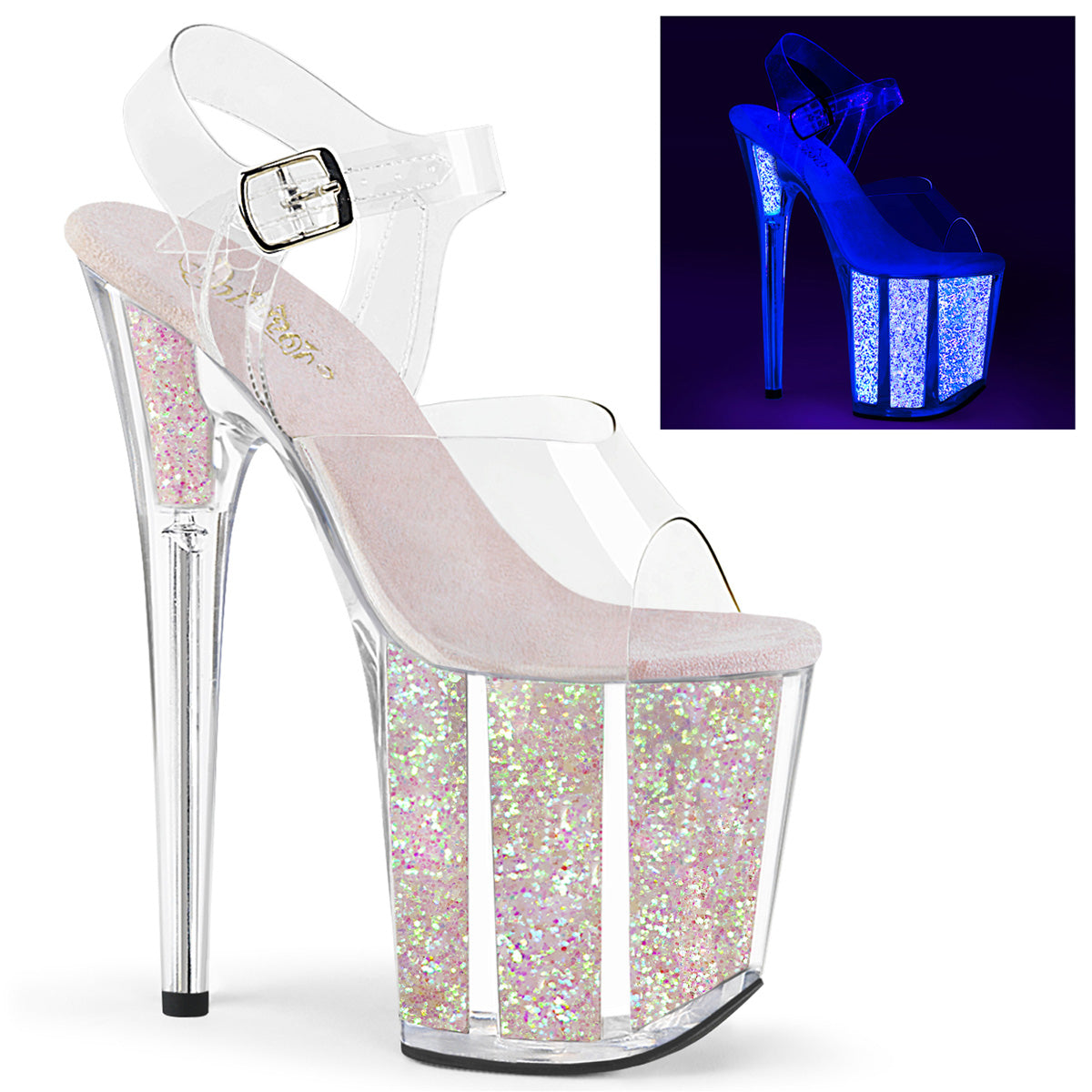 Pleaser Flamingo-808UVG Glittery Ankle Strap Exotic Stripper Shoes