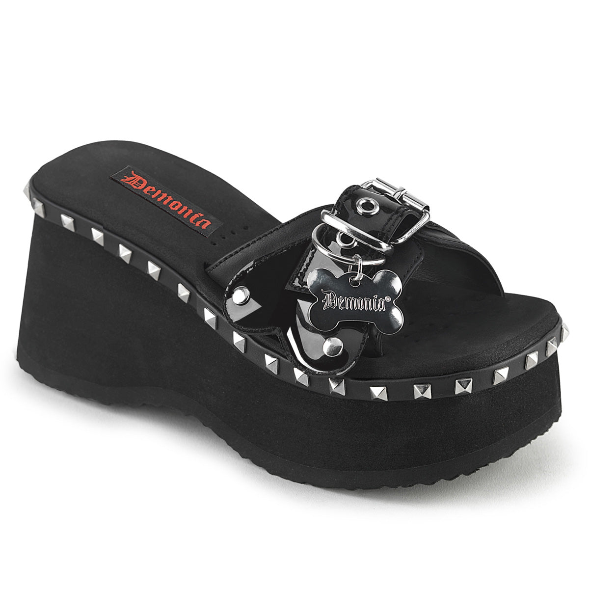 Demonia Funn-28 Platform Bone Shaped Belted Slide Sandal