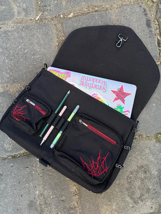 Demonia HB-662 Canvas Messenger Bag W/Spider Design