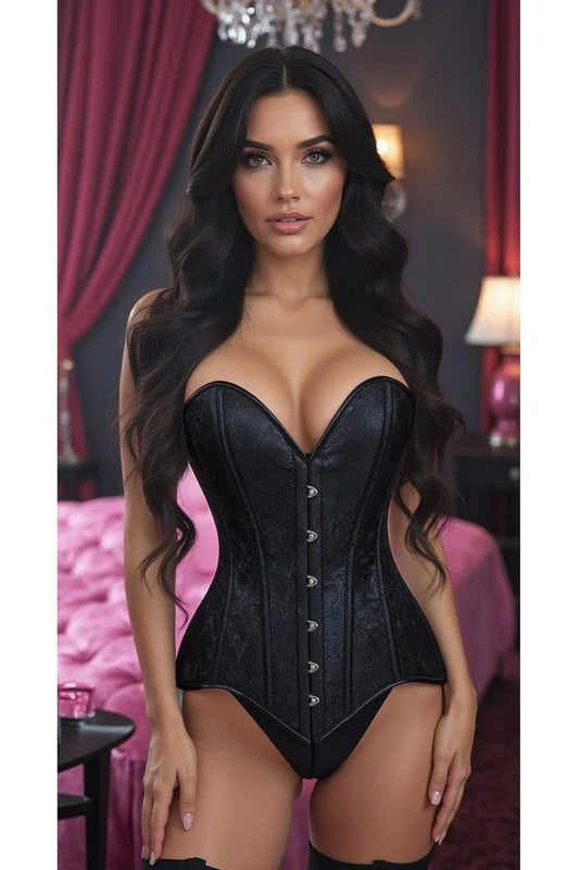 Daisy Corset Black Brocade Overbust Corset W/Busk Closure