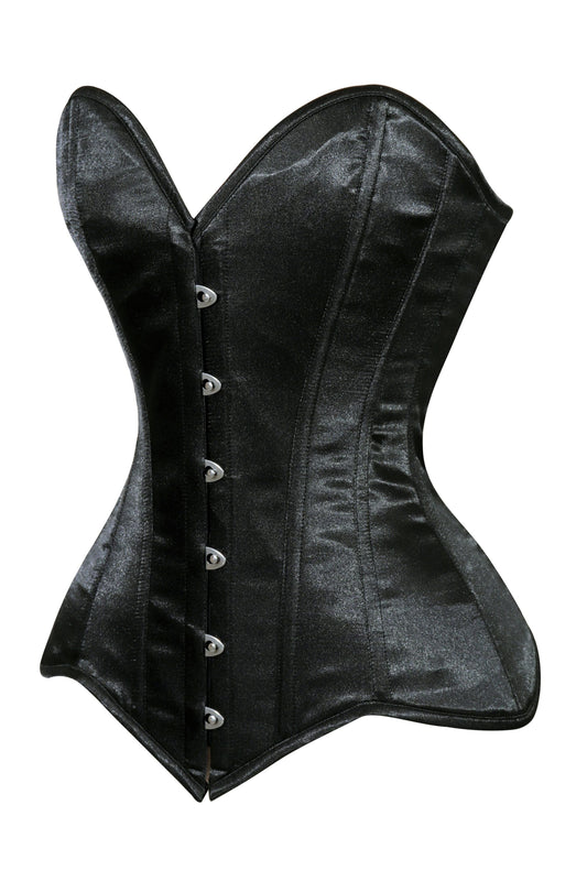 Daisy Black Satin Overbust Corset Sweetheart Neckline Busk Closure