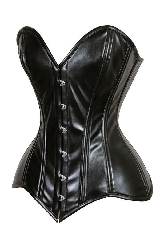 Daisy Black Wet Look Faux Leather Overbust Corset Sweetheart Neckline Busk Closure