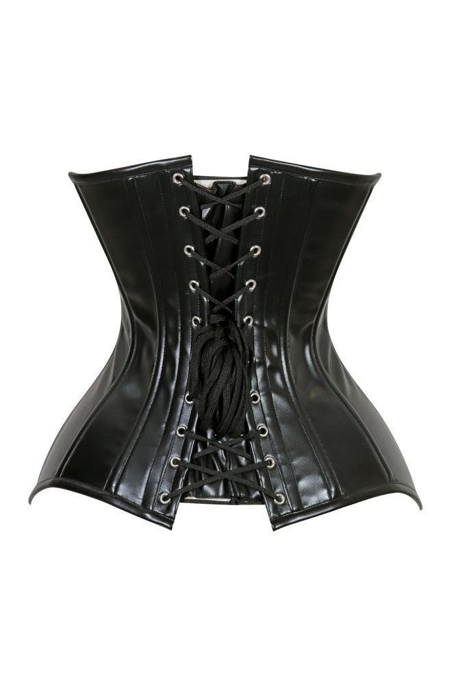 Daisy Black Wet Look Faux Leather Overbust Corset Sweetheart Neckline Busk Closure