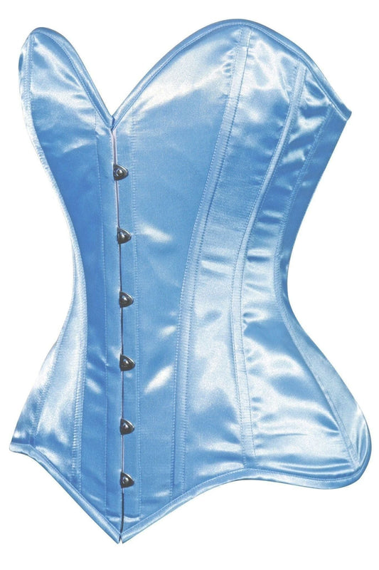 Daisy Lt Blue Satin Overbust Corset Sweetheart Neckline Busk Closure