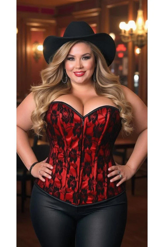 *Daisy Red Lace Front Zipper Corset LV-101
