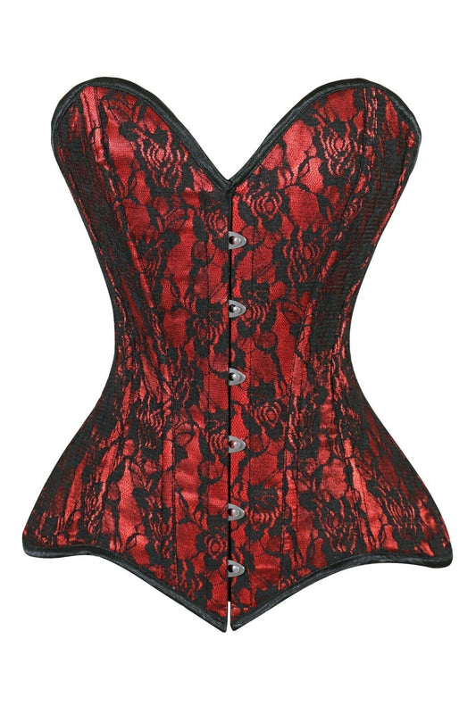 Daisy Red/Black Lace Overbust Corset Sweetheart Neckline Busk Closure