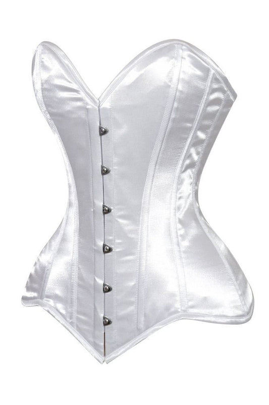 Daisy White Satin Overbust Corset Sweetheart Neckline Busk Closure