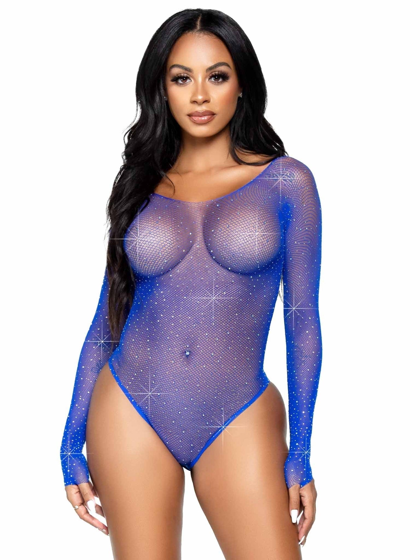 Leg Avenue Rhinestone Long Sleeve Fishnet Bodysuit 89231