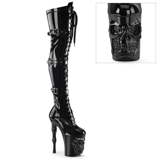 Pleaser Rapture-3028 Triple Buckle Strap Stretch Thigh High Boot