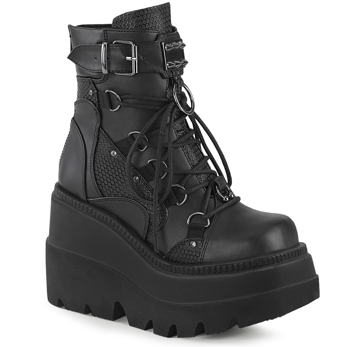 Demonia Shaker-60 Lace-Up Dual Buckle Ankle Boot