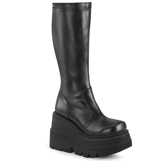 Demonia Shaker-65 Wedge Platform Stretch Knee High Boot