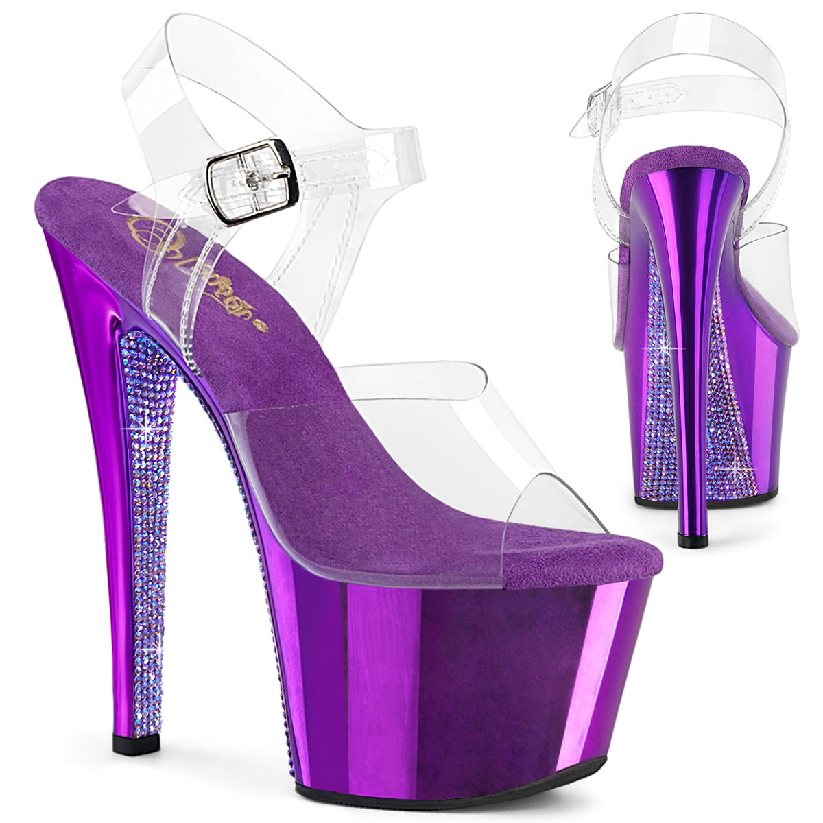Pleaser Sky-308CHRS Ankle Strap Sandal w/ Matching Rhinestones