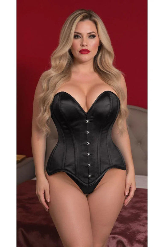 Daisy Black Satin Steel Boned Overbust Corset
