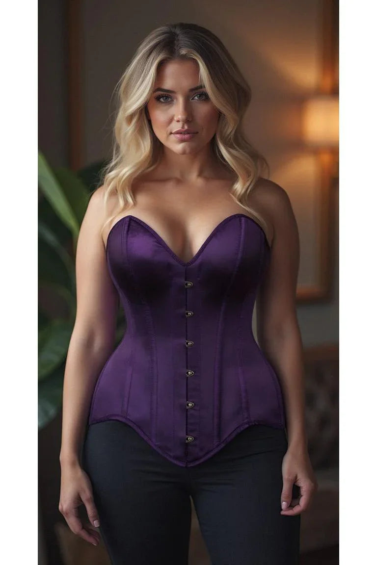 *Daisy TD-209 Dark Purple Satin Steel Boned Overbust Corset