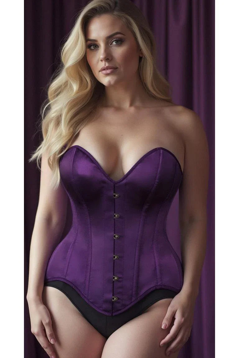 *Daisy TD-209 Dark Purple Satin Steel Boned Overbust Corset