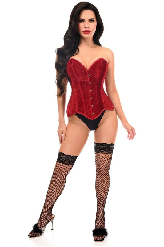 Daisy TD-187 Dark Red Velvet Steel Boned Overbust Corset
