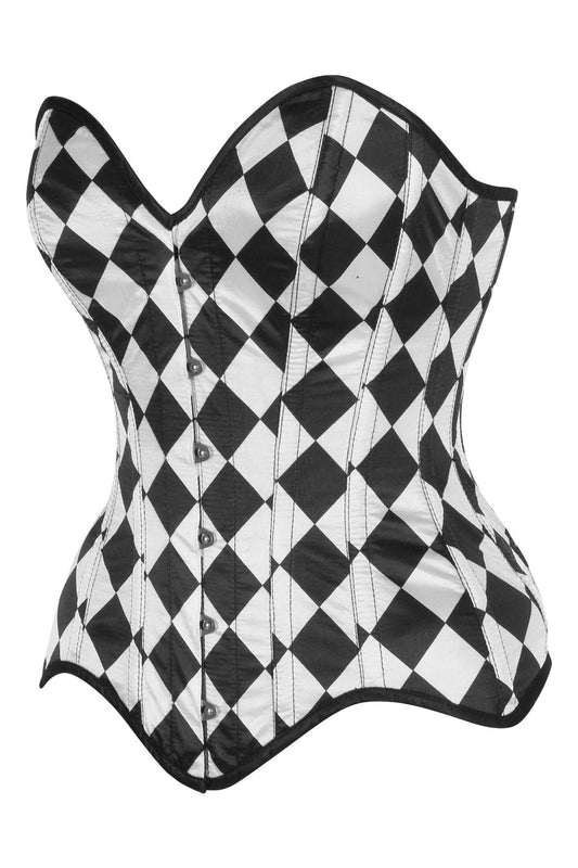 Daisy Diamond Print Satin Steel Boned Overbust Corset