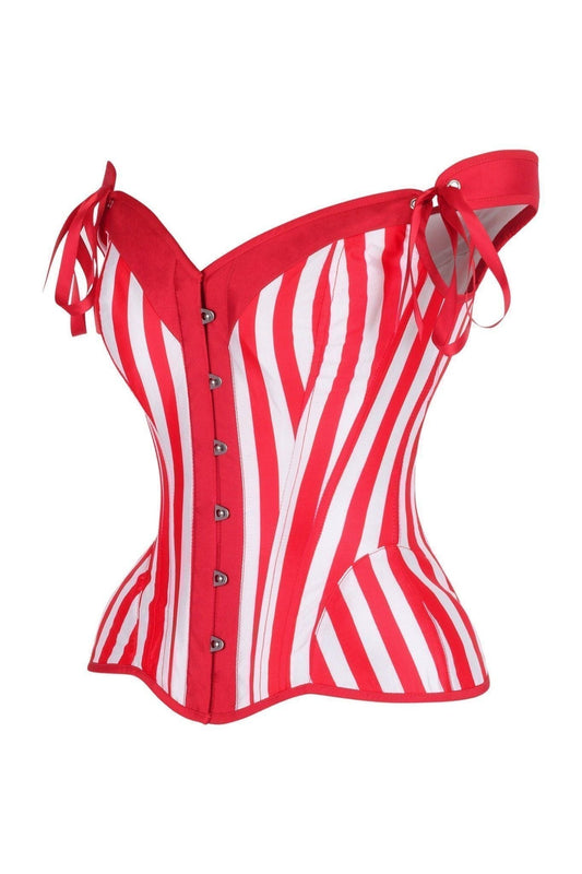 Daisy Red/White Striped Steel Boned Corset w/Straps