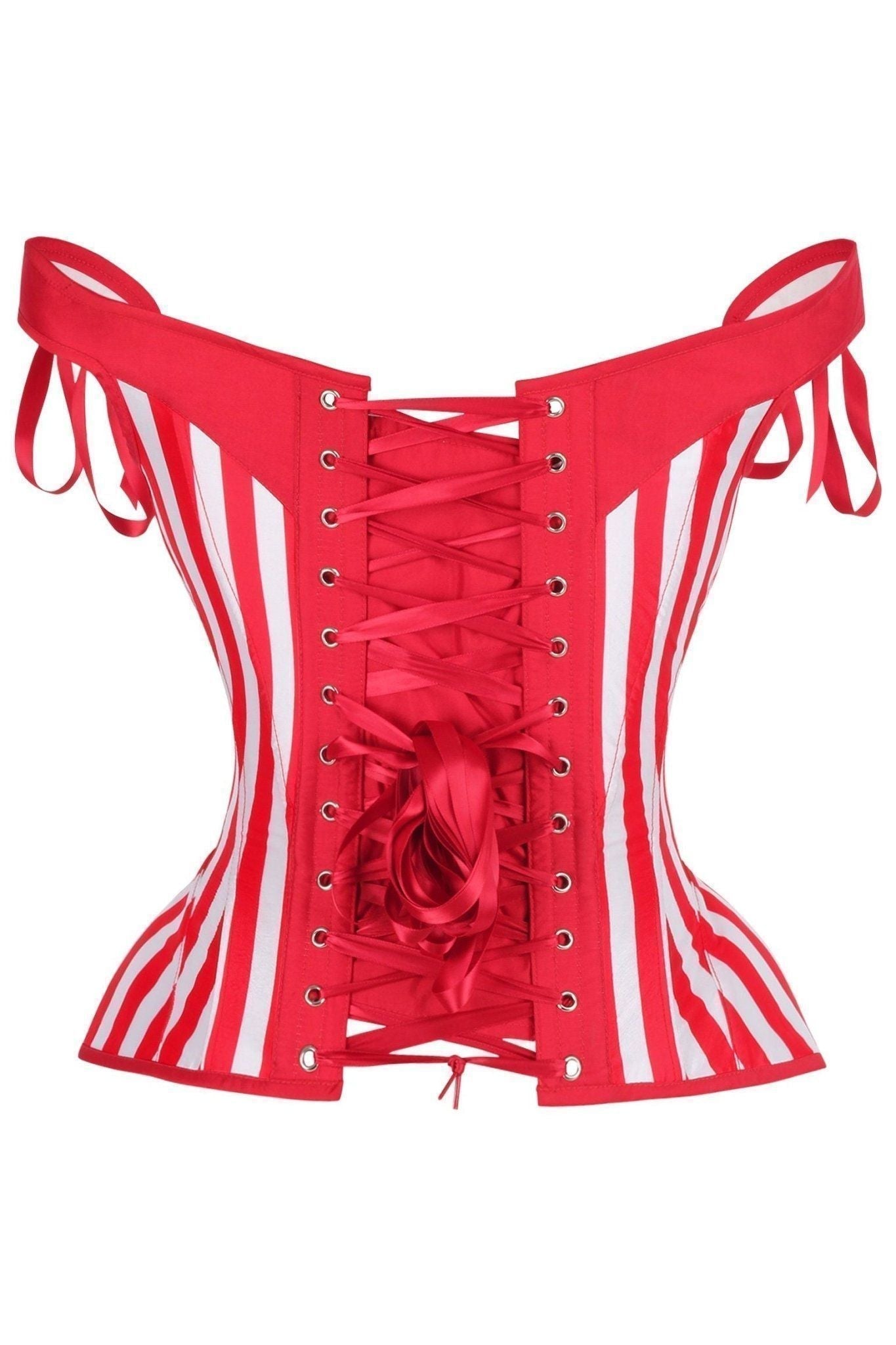 Daisy Red/White Striped Steel Boned Corset w/Straps