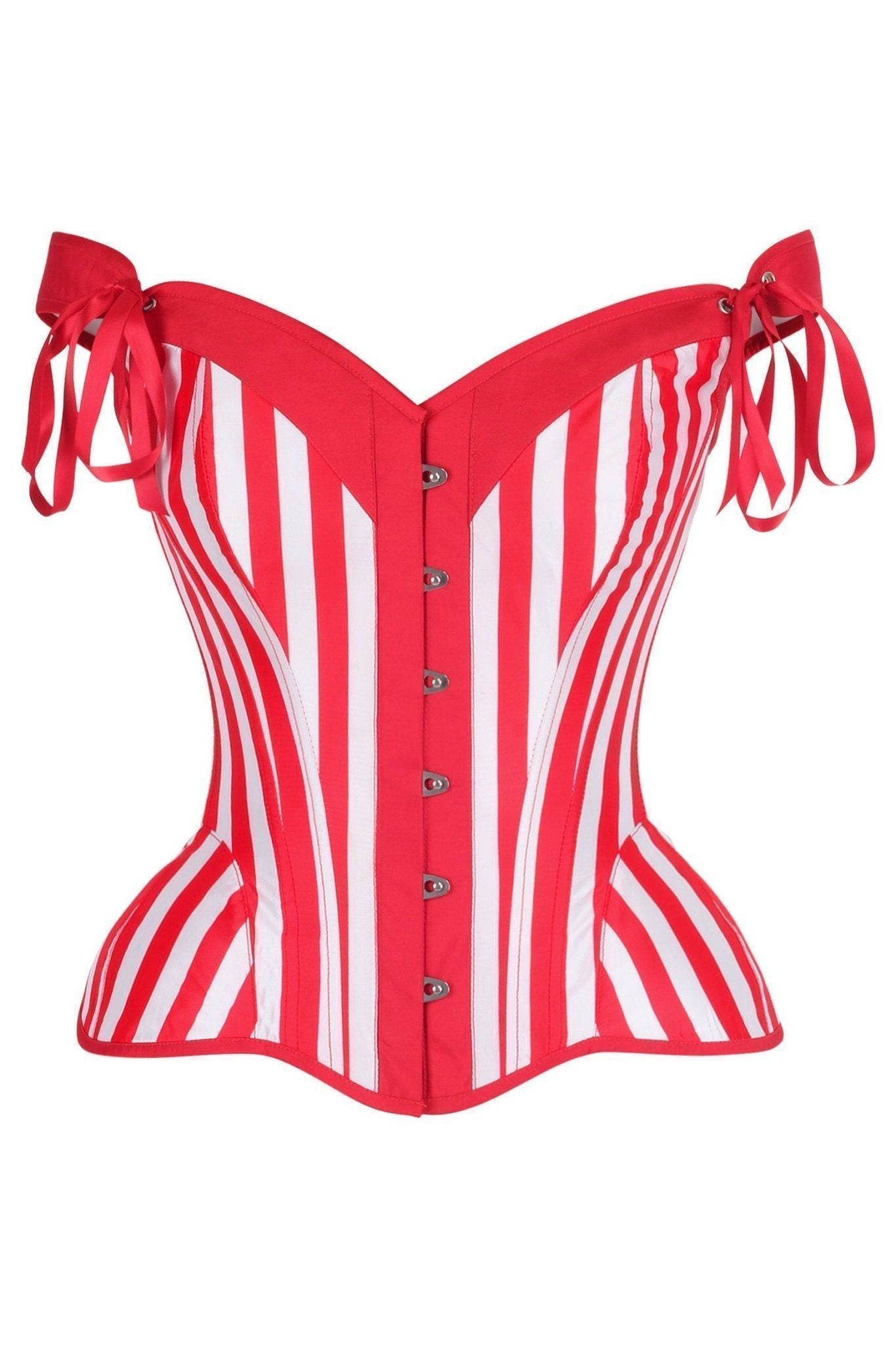 Daisy Red/White Striped Steel Boned Corset w/Straps