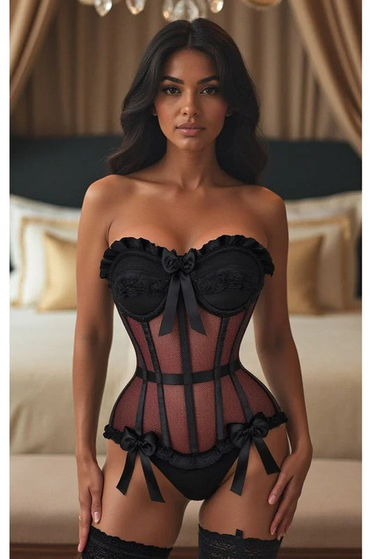 Daisy Steel Boned Black Mesh Underwire Bustier Corset