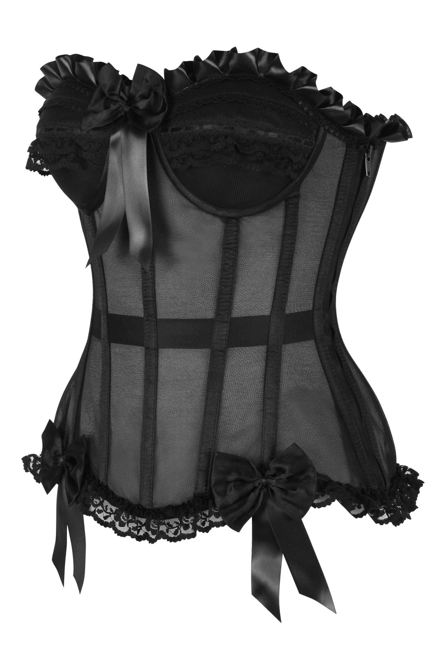 Top Drawer Steel Boned Black Mesh Underwire Bustier Corset - Daisy Corsets
