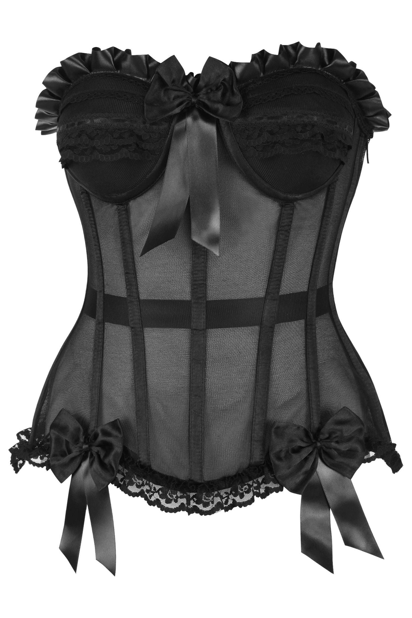 Top Drawer Steel Boned Black Mesh Underwire Bustier Corset - Daisy Corsets