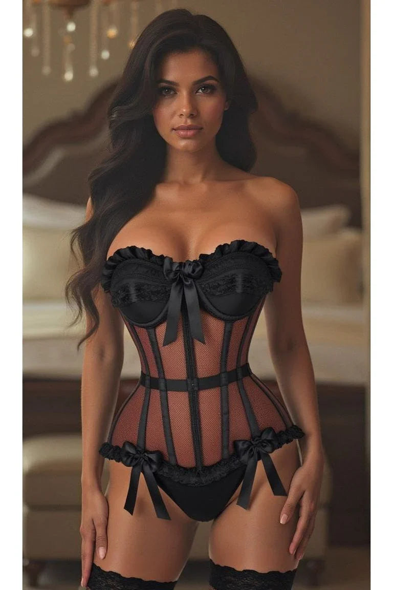 Daisy Steel Boned Black Mesh Underwire Bustier Corset