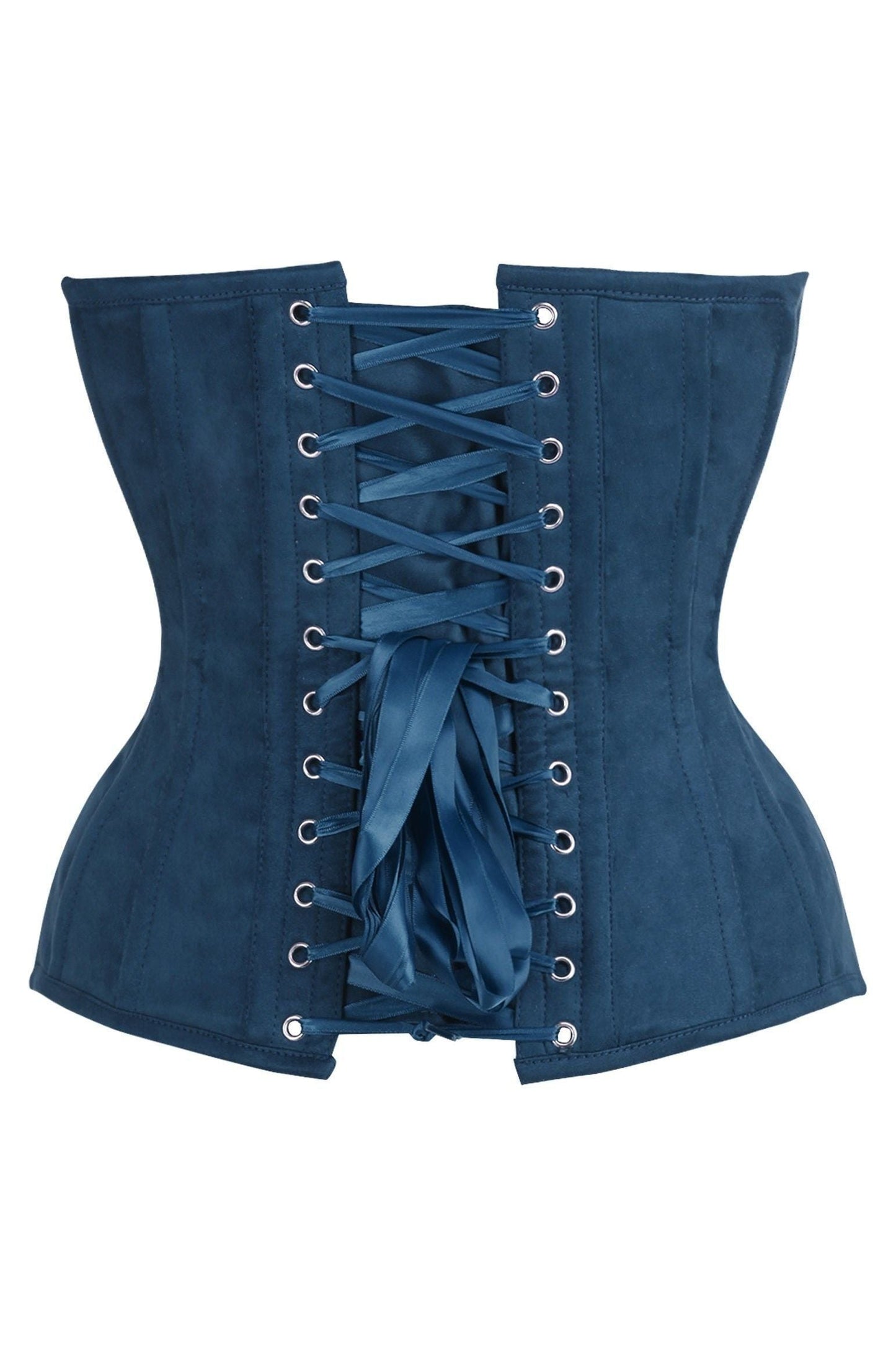 Daisy Steel Boned Blue Suede Deep Plunge Overbust Corset Top