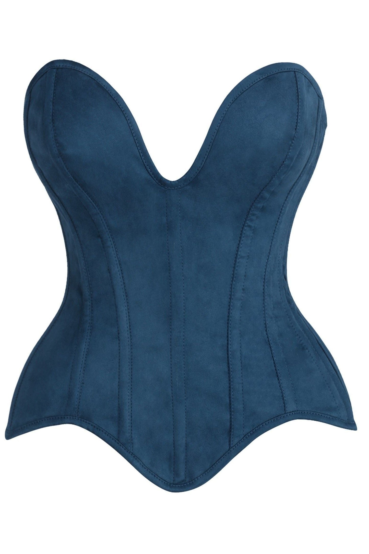 Daisy Steel Boned Blue Suede Deep Plunge Overbust Corset Top