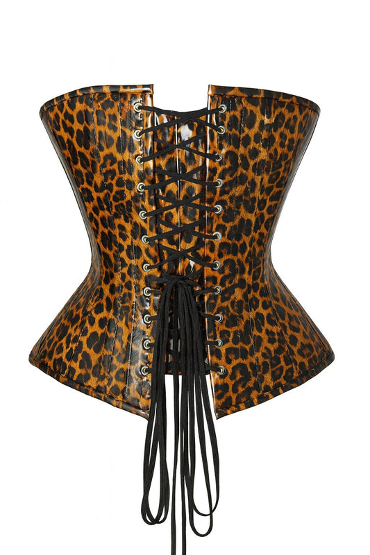 Daisy Steel Boned Cheetah Print PVC Curvy Cut Overbust Corset