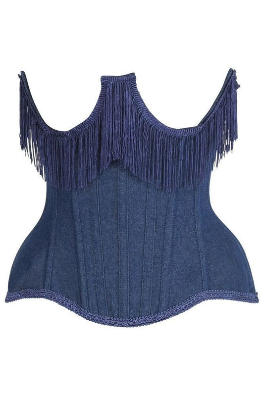Daisy Steel Boned Denim Underwire Underbust Corset Cincher w/Fringe