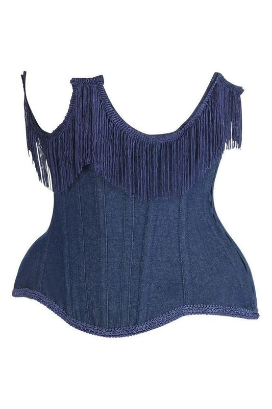 Daisy Steel Boned Denim Underwire Underbust Corset Cincher w/Fringe