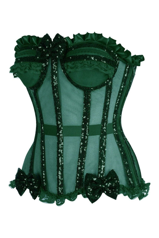 Top Drawer Steel Boned Dark Green Sequin Underwire Bustier Corset - Daisy Corsets