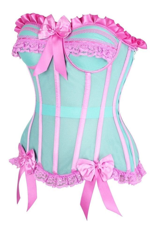 Daisy Steel Boned Mint/Pink Mesh Underwire Bustier Corset