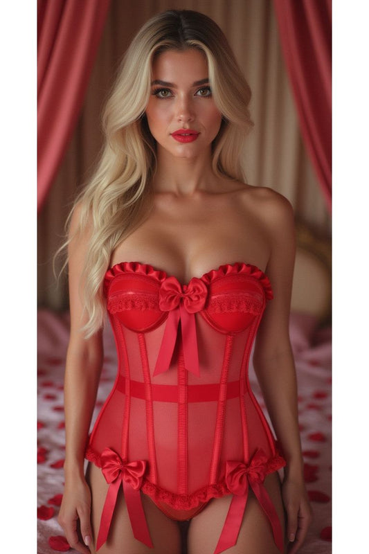 Top Drawer Steel Boned Red Mesh Underwire Bustier Corset - Daisy Corsets