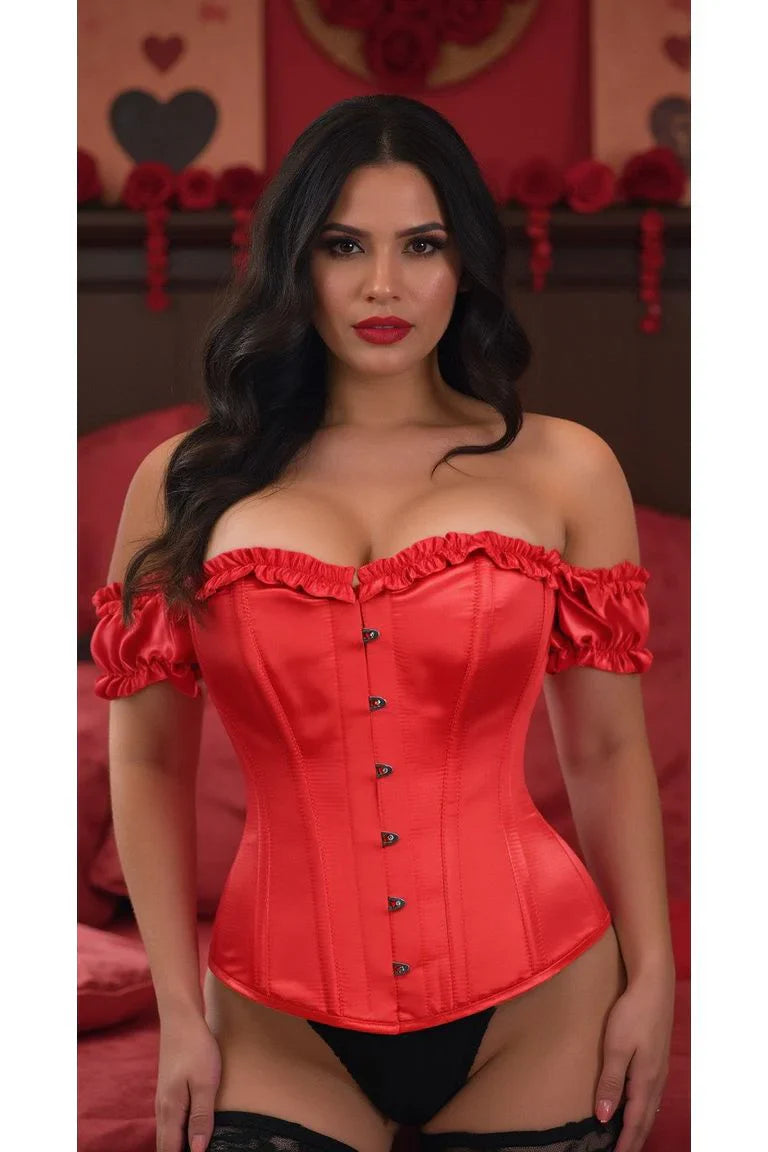 Daisy TD-097 Red Satin Overbust Corset w/Sleeves