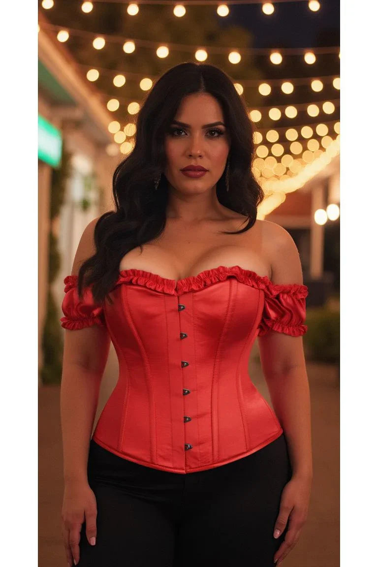 Daisy TD-097 Red Satin Overbust Corset w/Sleeves