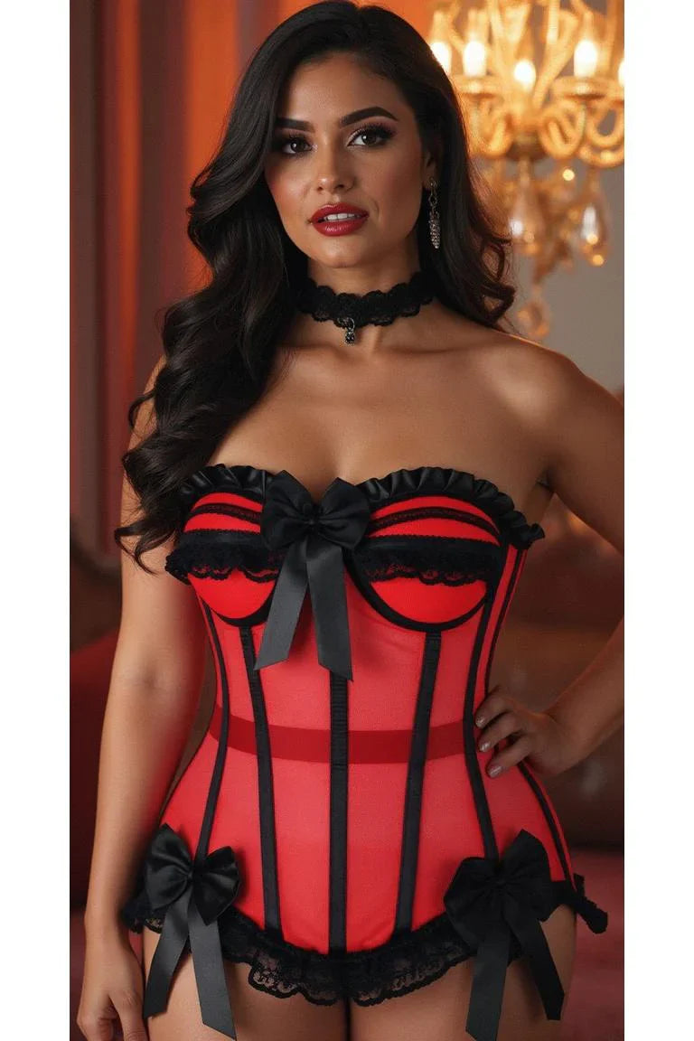 Daisy Steel Boned Red/Black Mesh Underwire Bustier Corset