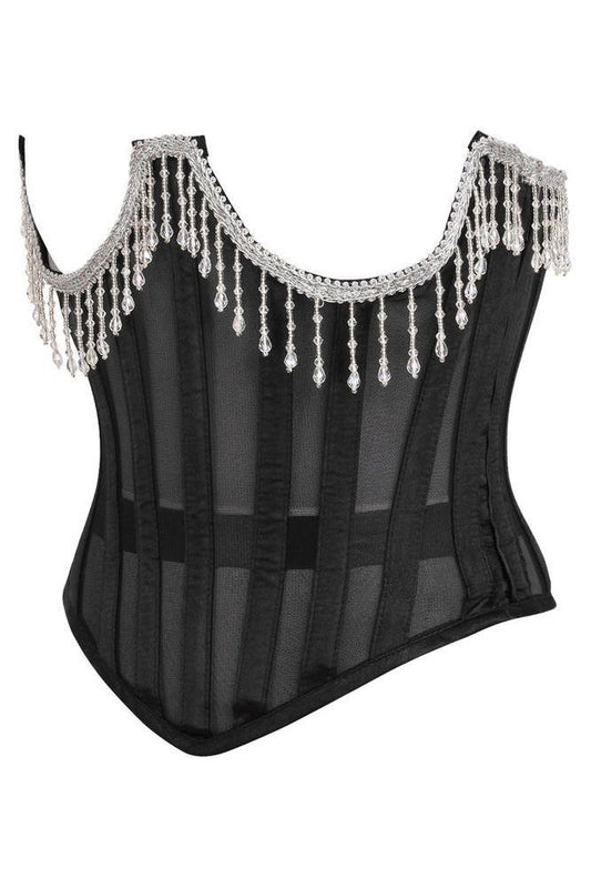 Daisy Steel Boned Sheer Underwire Waist Cincher w/Fringe